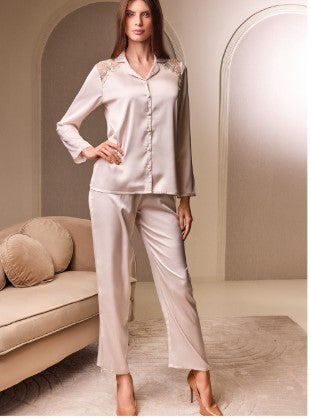 LORMAR PIGIAMA DONNA PERTO EFFETTO SETA CON RICAMI
